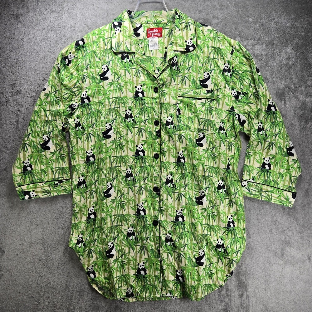 Frankie & Johnny Panda Bamboo Nightshirt L/XL Knee Length Button Front Sleepwear